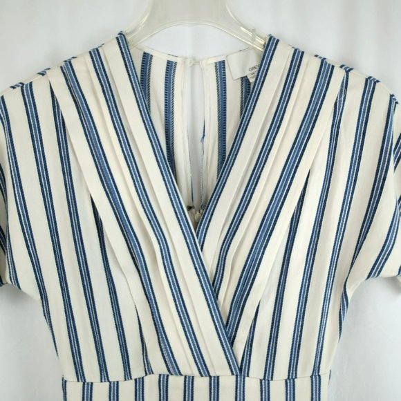 Greylin White Blue Striped Cotton Romper Sz XS Shorts V-Neck - Picture 2 of 9